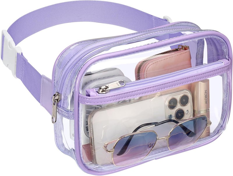 Veckle Clear Fanny Pack - Plus Size Only 35" - 51" Stadiuim Approved Clear Belt Bag for Women Transparent Waist Bag Crossbody for Sports Events, Concerts, Purple - Image 1